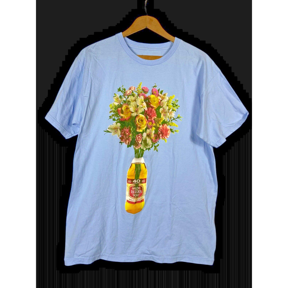 Beer Flower Bouquet 40oz Old Beers 800 T Shirt Size Large Floral Blue Mens